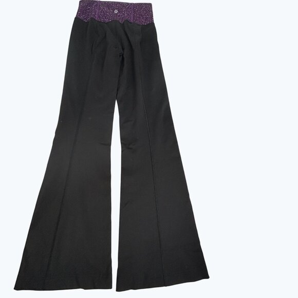 Lululemon Womens Flared Yoga Pants Black Purple Waistband Pull-On Mid-Rise - Picture 2 of 8